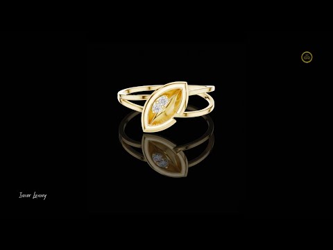 Leaf Solitaire Ring with Bezel Set Lab Round Diamond Accent