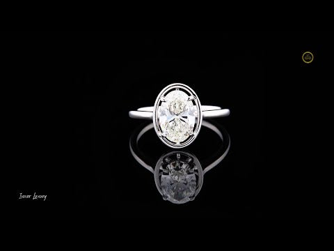 2.00 TCW Elegant Oval Cut Lab Diamond Solitaire Ring in Polished White Gold with bezel set Luxury Fine Jewelry Engagement Piece