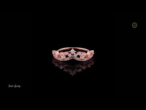 0.35 TCW Rose Gold Tiara-Inspired Moissanite Diamond Crown Ring Elegant Round Brilliant Cut Band for Royal-Inspired Fine Jewelry