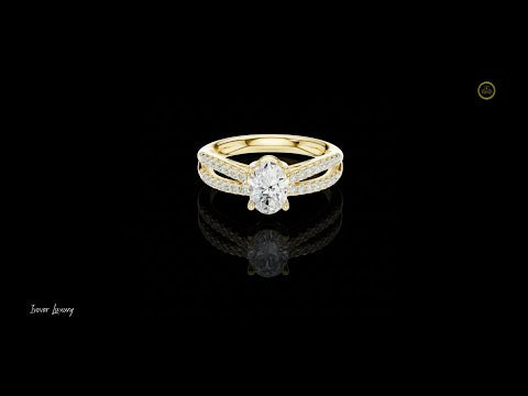 1.02 CT Artfully Crafted Oval Cut Solitaire Lab Diamond Ring With Split Shank Pavé Band