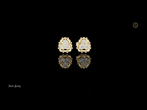 Vintage Floral Round Moissanite Diamond Cluster Stud Earrings with Beaded Halo Design