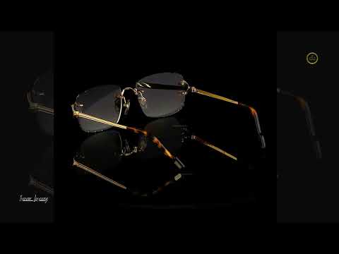 Luxury Rose Gold Rimless Sunglasses with Smoke Gray Crystal-Cut Lenses