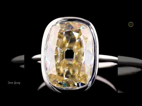 Champagne Cushion Cut Moissanite Diamond Bezel Set Solitaire Engagement Ring