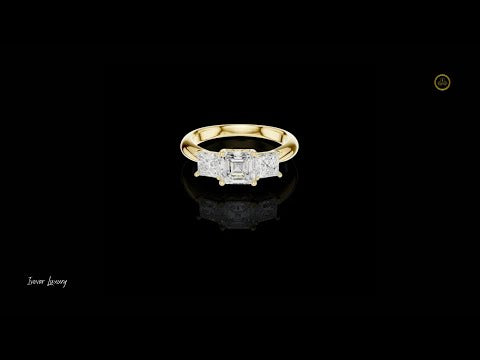 Ascher Lab Diamond Three Stone Ring With Princess Cut Side Stones