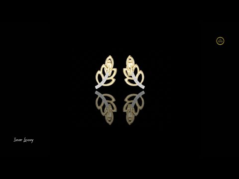 0.07 TCW Elegant Gold Leaf Stud Earrings with Moissanite Diamond Accented Curve Nature Inspired Fine Jewelry