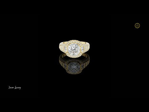 3.00 CT Cushion Center Lab Grown Diamond Pave Halo Setting and Baguette Side Stone Ring Designer Bridal Fine Jewelry