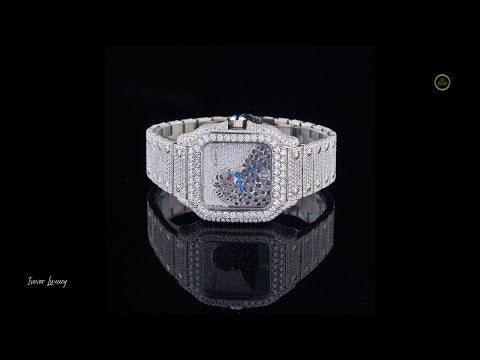 Full Iced Out Diamond Watch with Abstract Mosaic Dial & Diamond Bezel