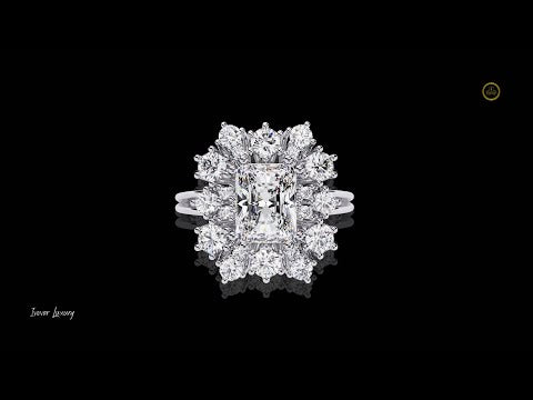 Floral Radiant Cut Moissanite Diamond Halo Anniversary Ring