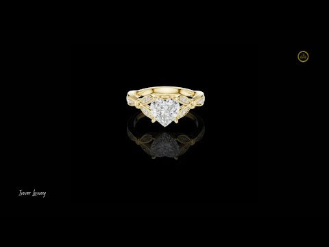 1.50 CT Beautiful Heart Shaped Moissanite Diamond Ring with Vine Inspired Pave Diamond Design