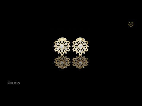 0.66 TCW Ornate Mandala Moissanite Diamond Stud Earrings in Gold with Round Center Stone For Party