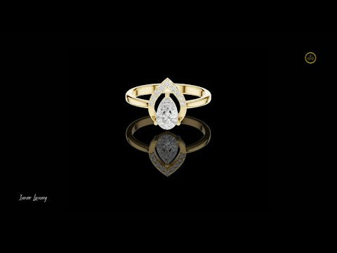 0.76 CT Beautiful Pear Cut Lab Grown Diamond Ring with Diamond Accented Teardrop Halo Frame