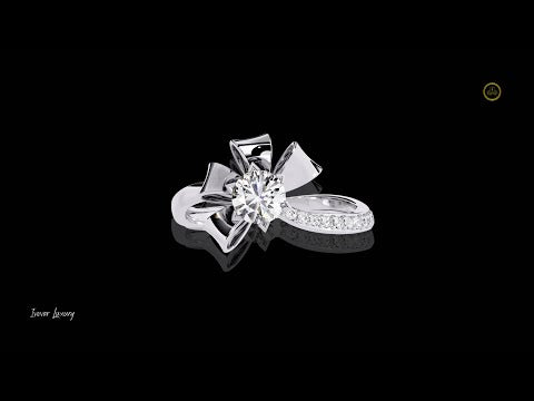 Floral Inspire Round Lab Diamond with Pave Band Ring