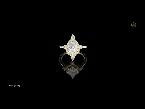 1.81 CT Celestial Prism Pear Cut Moissanite Diamond Ring Gold with Halo Accents For Stillness Love