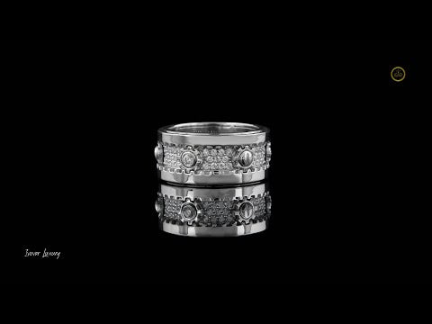 1.00 TCW Luxury Wide White Gold Moissanite Diamond Band Featuring Industrial Inspired Gear Detailing
