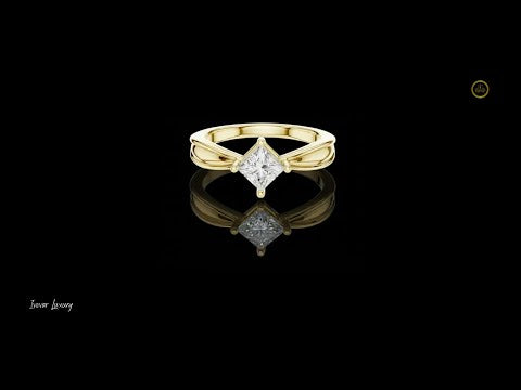 0.64 TCW Trendy Princess Lab Grown Diamond Solitaire Ring with Diagonal Setting and Split Shank Band
