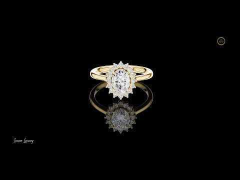 Oval Cut Halo Lab Grown Diamond Ring with Pave Band