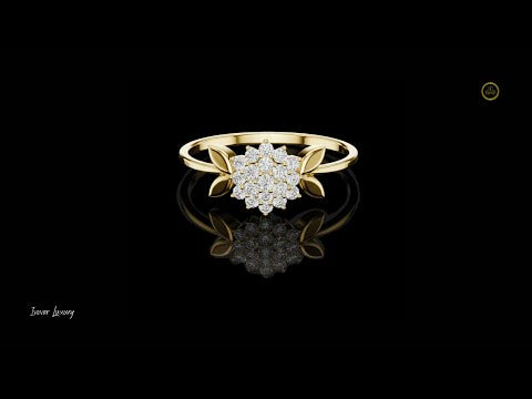 Floral Cluster Round Lab Diamond Leaf Engagement Ring