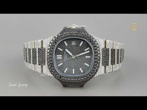 Elegant Black Dial Exquisite Black and White Diamond Iced Out Watch