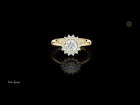 0.69 CT Stunning Round Cut Lab Diamond Floral Halo Ring in Lustrous Gold For Her