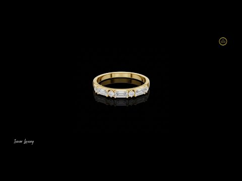 Baguette and Round Lab Diamond Half Eternity Wedding Band