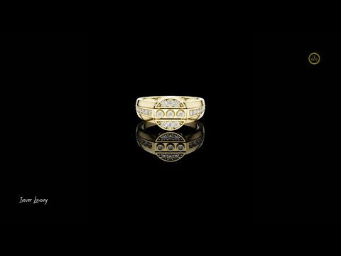 0.32 TCW Luxurious Round Lab Grown Diamond Bezel Cluster with Pave Side Accents Statement Ring
