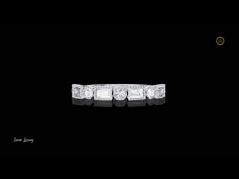 Alternating Emerald and Round Moissanite Diamond Eternity Wedding Band