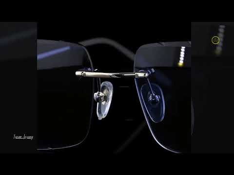 Modern Black Rimless Sunglasses with Faceted Blue Smoke Gradient Lenses