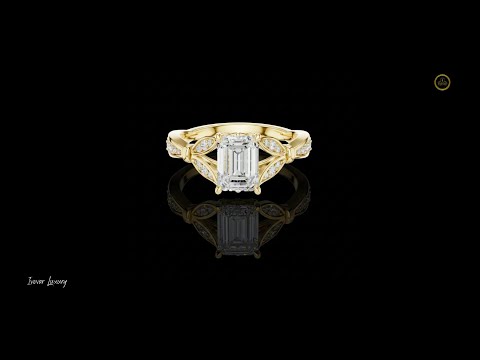 Emerald Cut Lab Diamond Ring with Intricate Leaf Motif Band