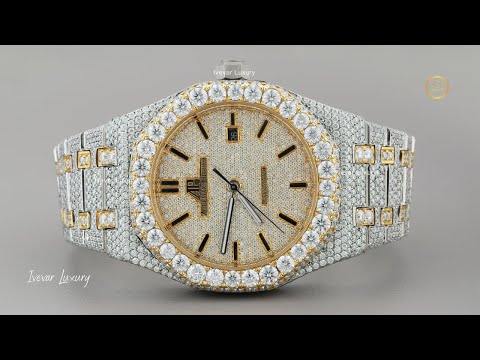 Full Iced Out Two-Tone Octagon Style Watch with Diamond Dial & Baton Markers