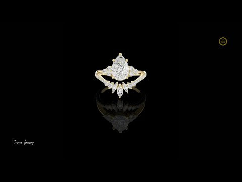 1.55 CT Classic Pear Cut Moissanite Diamond Split Shank with Marquise & Round Accents Luxury Bridal Ring