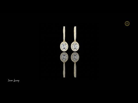 3.34 CT Regal Oval Halo Drop Moissanite Diamond Earrings in Gold with Pave Bar Accent Brilliance For Girl