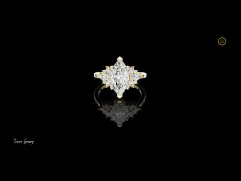 1.41 CT Luxury Marquise Moissanite Diamond with Floral Cluster Side Accents Engagement Ring For Her