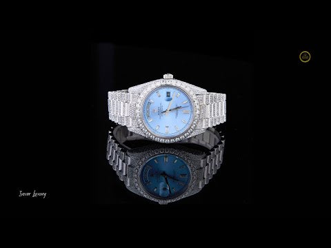 Luxury Black Skeleton And Ice Blue Crystal Watch Set Men's Watch Collection By Ivevar