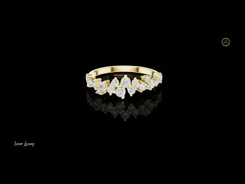 0.54 TCW Ethereal Gold Round Lab Grown Diamond Crown Wedding Band with Scalloped Design