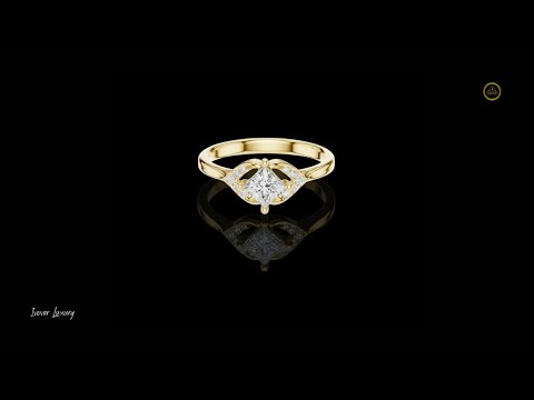 0.38 CT Elegant Princess Moissanite Diamond Ring with Intricate Openwork Setting and Pave Accent Stones