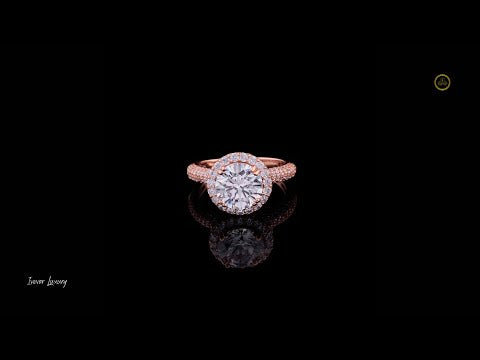 1.33 CT Sparkling Round Cut Lab Grown Diamond Halo Engagement Ring with Triple Row Pave Band