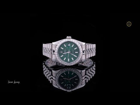Ivevar Collection Moissanite Diamond Green Dial And Classic Roman Luxury Watch Set