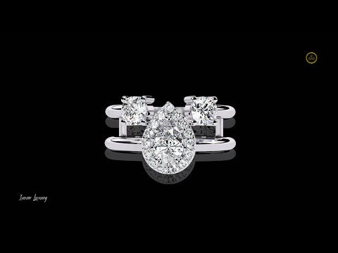 Double Band Pear Cut Lab Diamond Halo Anniversary Ring
