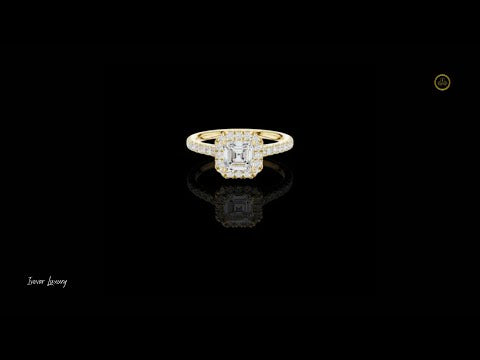 1.00 CT Beautiful Asscher Cut Lab Grown Diamond Halo Ring with Pave Set Diamond Band