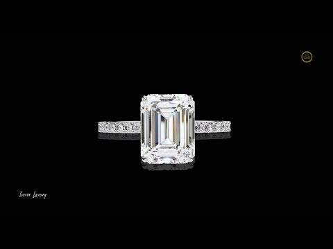 Micro Pave Emerald Cut Lab Diamond Solitaire Engagement Ring