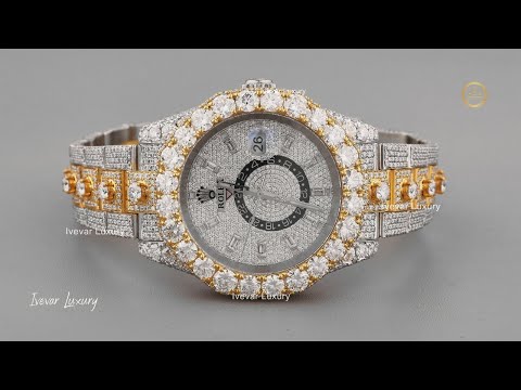 Full Iced Out Two-Tone Diamond Calendar Watch with Pave Dial & Large Diamond Bezel
