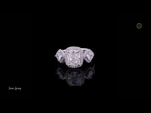 Cushion Cut Halo With Lab Diamond Three Stone Ring