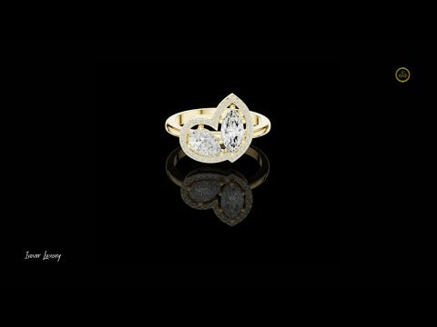 1.56 TCW Graceful Double Lab Grown Diamond Halo Ring with Marquise and Pear Cut Centers