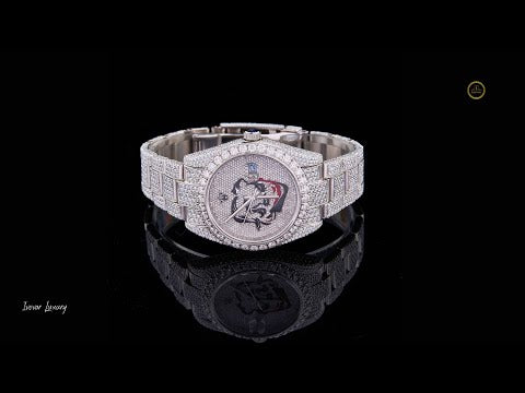 Full Iced Out Diamond Watch with Custom Graphic Pavé Dial & Diamond Bezel