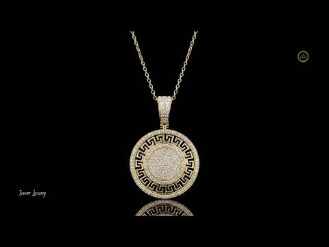 1.42 TCW Luxury Medallion Greek Key Design Round Pave Moissanite Diamond Pendant Statement Jewelry
