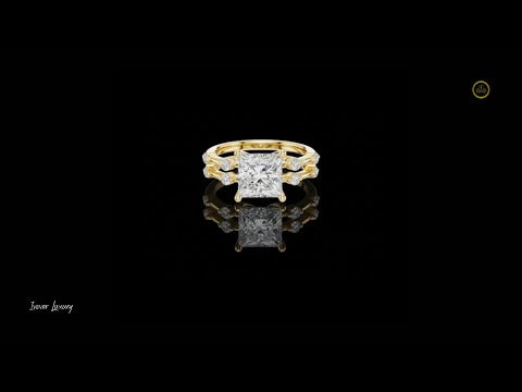 2.50 CT Stylish Princess Cut Moissanite Diamond Ring with Double Band Design and Round Diamond Accents