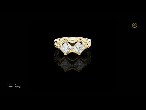 0.93 TCW Elegant Moissanite Ring Featuring Dual Princess Diamonds in a Sculpted Interlocking Wave Setting