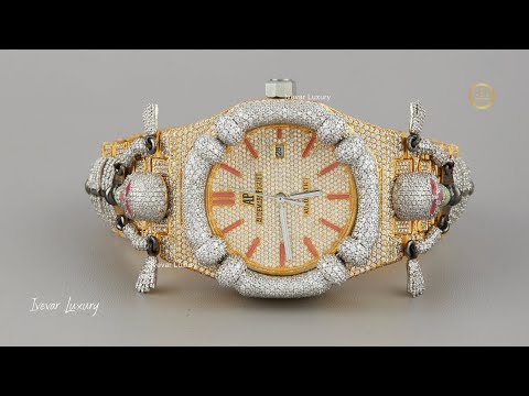 Full Iced Out Custom Skeleton Body Two-Tone Diamond Watch with Ruby Markers Watch