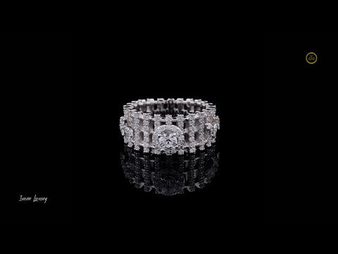 Round Moissanite Diamond Ladder Pave Statement Ring
