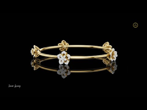 1.04 TCW Floral Diamond Accented Lab Grown Bangle Bracelet with Sculpted Blossom Motifs